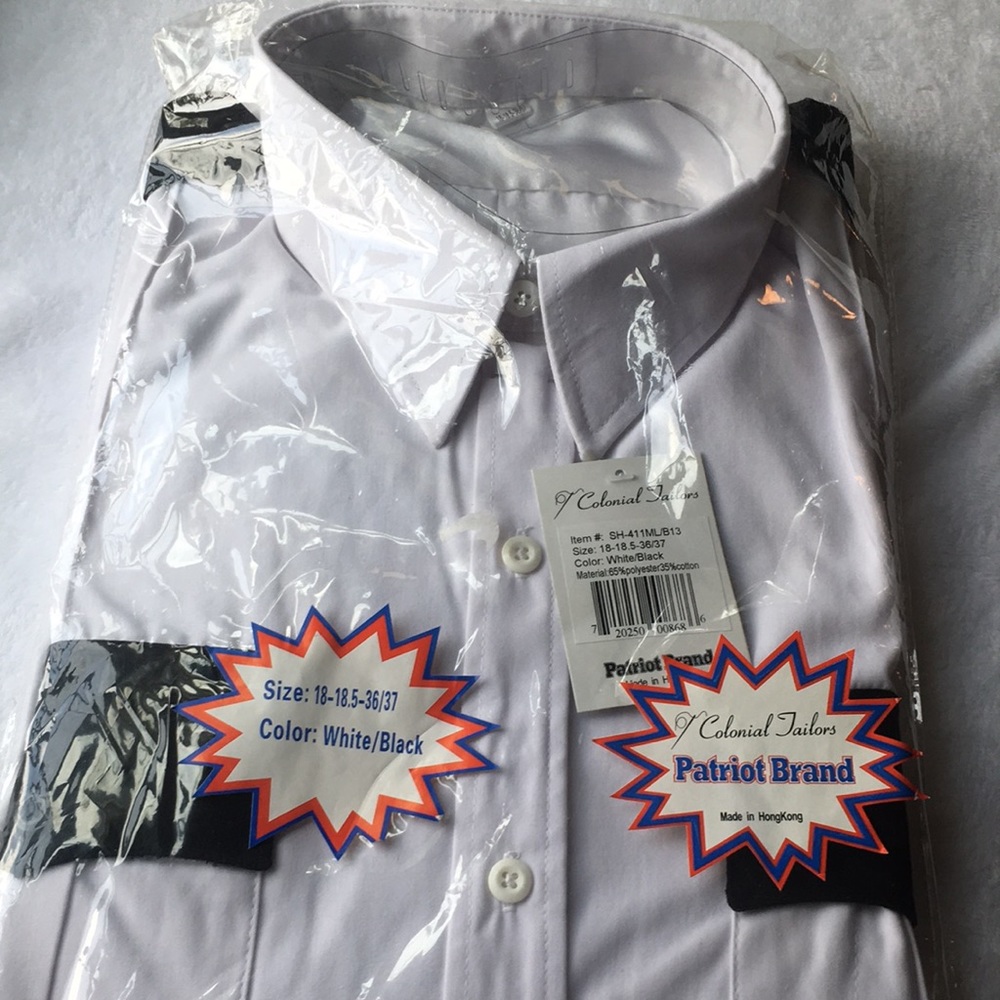 Colonial Tailors Patriot Brand mens long sleeved button up dress shirt neck 18.5